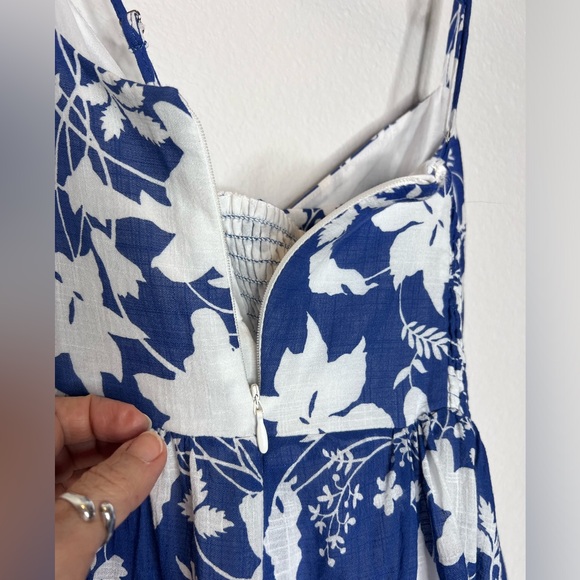 Zara Floral Blue White Cotton Maxi Summer Dress - Picture 9 of 13